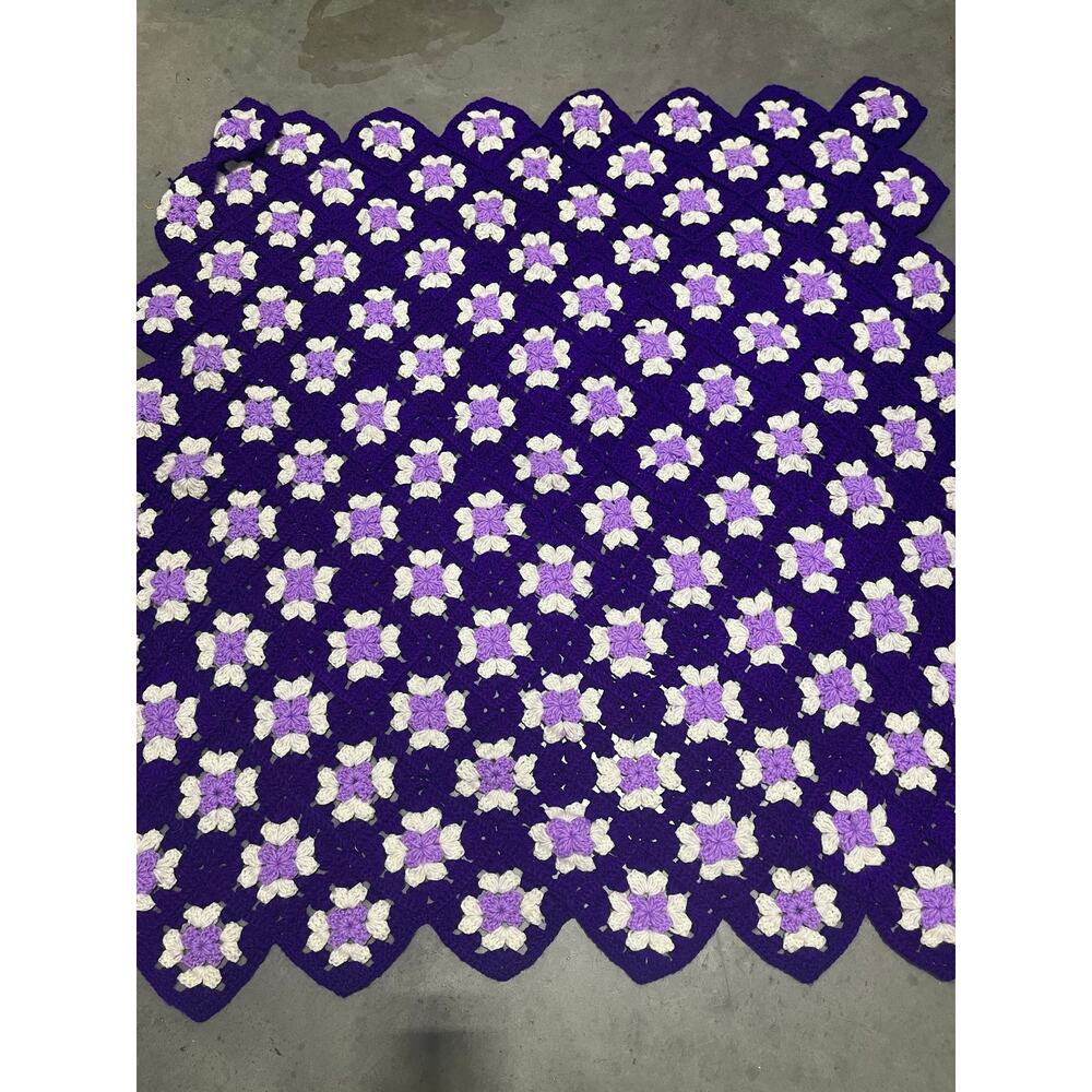 Purple and White Floral Granny Quilt, Lap Blanket
